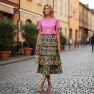 Cleobella Lana Skirt Tiered Ruffle MIDI Sz Small NWT